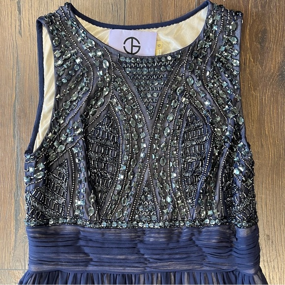 JS Collections Formal Beaded Chiffon Navy Blue Maxi Dress SZ 6 - Picture 3 of 5